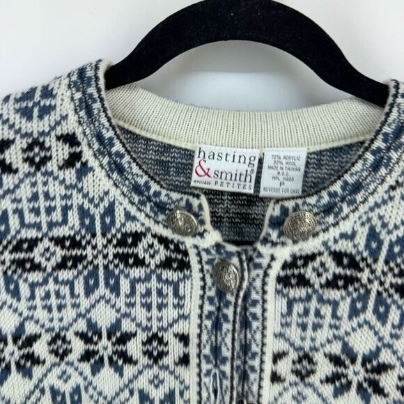 Hasting & Smith Women's Fair Isle Nordic Cardigan Snowflake Wool Sweater Small - Picture 4 of 8